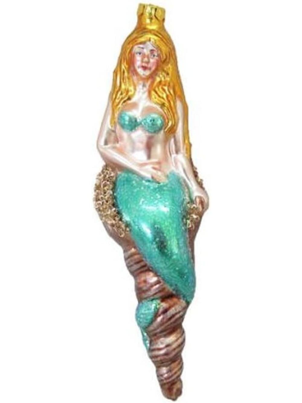Mermaid Sitting Seashell December Diamonds Glass Christmas Ornament 79-80952 8"